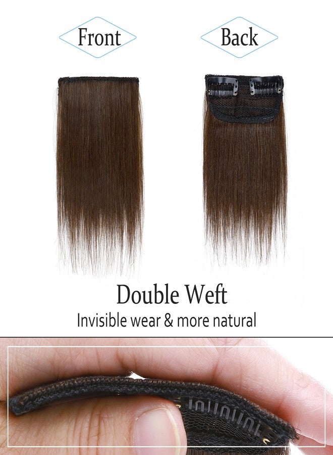 SEGO 2 Pcs Short Hair Extensions Clip in Human Hair 6 Inch 20g Hairpiece Human Hair Toppers for Women With Thinning Hair Adding Hair Volume -#04 Medium Brown - Image 2